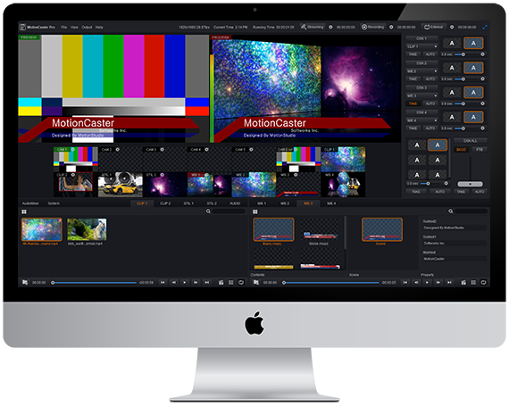 MotionCaster is a live streaming and broadcasting software that can easily handle complex tasks such as Switching, Character generator, Score Board, Virtual Studio and Streaming with only one operator.