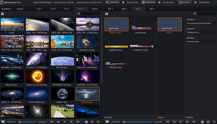 MotionCaster is a live streaming and broadcasting software that can easily handle complex tasks such as Switching, Character generator, Score Board, Virtual Studio and Streaming with only one operator. MotionCaster is a live streaming and broadcasting software that can easily handle complex tasks such as Switching, Character generator, Score Board, Virtual Studio and Streaming with only one operator.