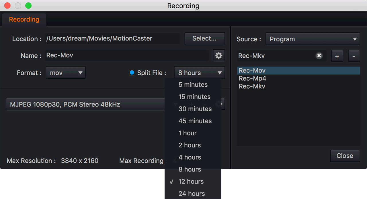 File split recording